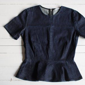 Short Sleeve Dark Wash Denim Peplum Shirt